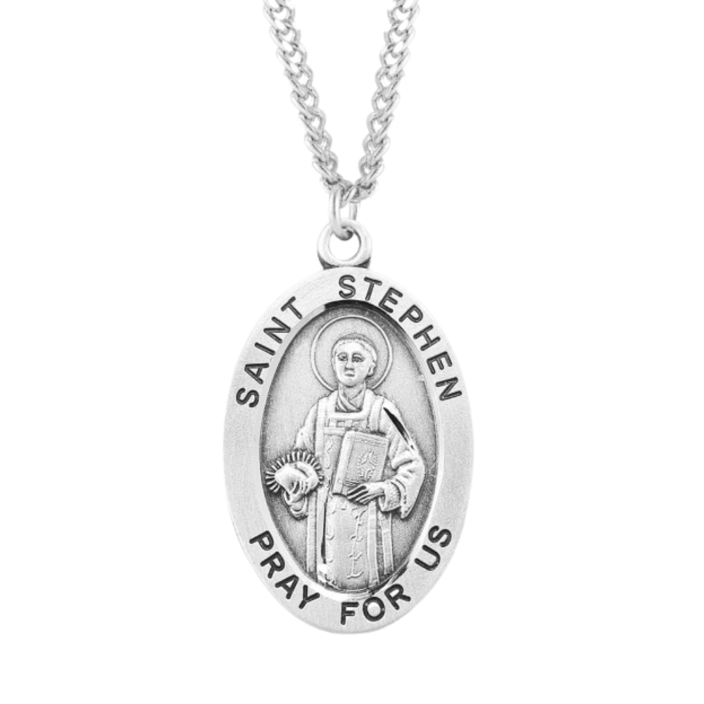 Patron Saint Stephen Oval Sterling Silver Medal, Catholic Gift, Made in USA
