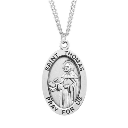 Patron Saint Thomas Aquinas Oval Sterling Silver Medal, Catholic Gift, Made in USA