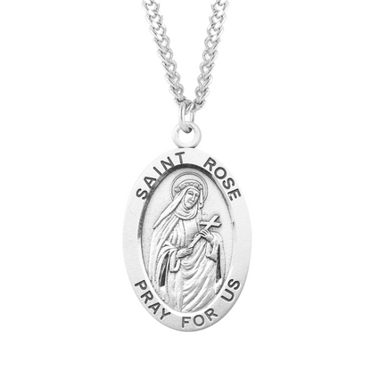Patron Saint Rose Oval Sterling Silver Medal, Catholic Gift, Made in USA
