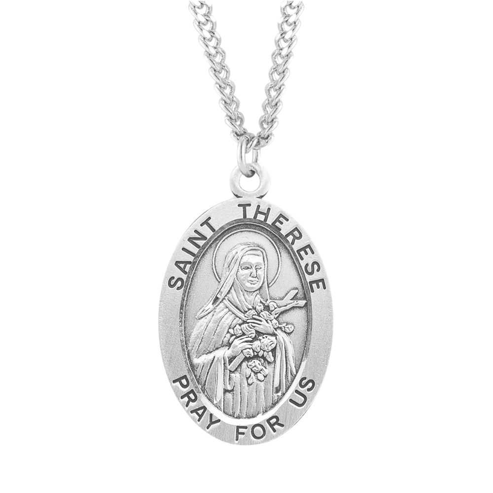 Patron Saint Therese of Lisieux Oval Sterling Silver Medal, Catholic Gift, Made in USA
