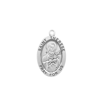 Saint Therese of Lisieux Sterling Silver Oval Medal — 24" Chain, Gift Box