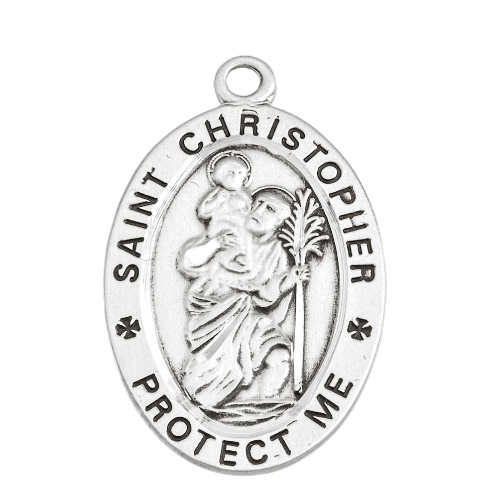 Saint Christopher Sterling Silver Football Athlete Medal — 24" Chain