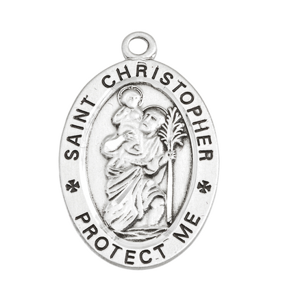 Saint Christopher Sterling Silver Football Athlete Medal — 24" Chain