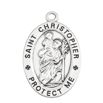 Saint Christopher Sterling Silver Soccer Medal Necklace — 24" Chain, Made in USA