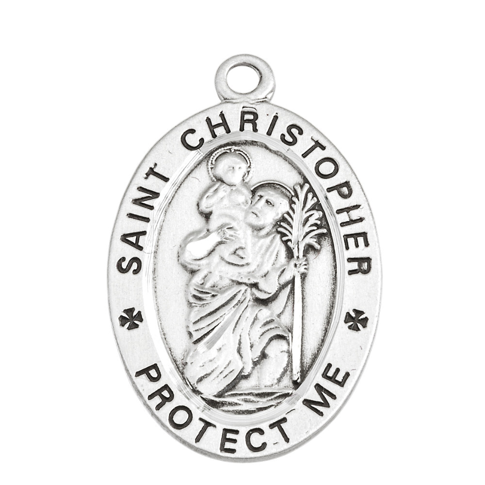 Saint Christopher Sterling Silver Basketball Medal — 24 Inch Chain, Gift Box