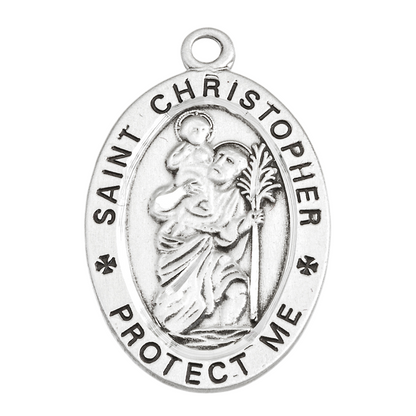 Saint Christopher Hockey Medal Sterling Silver Pendant — 24" Chain, Gift Box