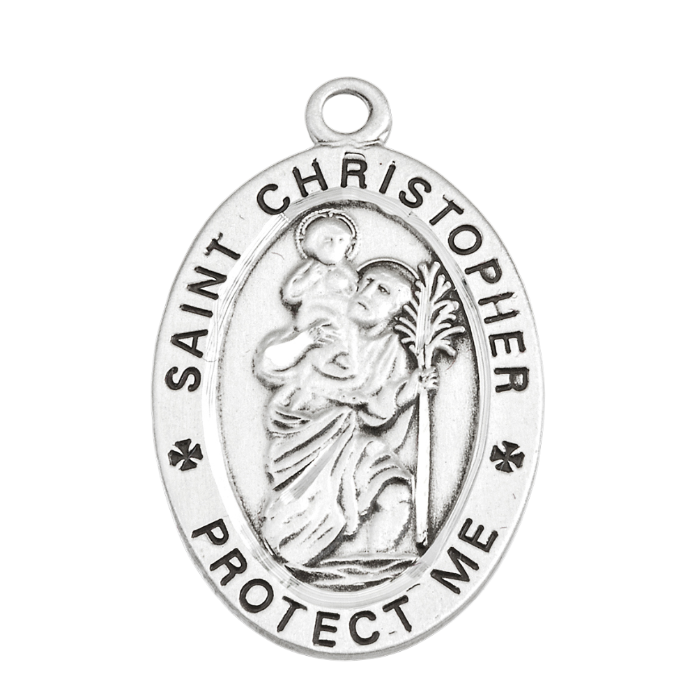 Saint Christopher Sterling Silver Golf Athlete Medal Necklace — 24" Chain