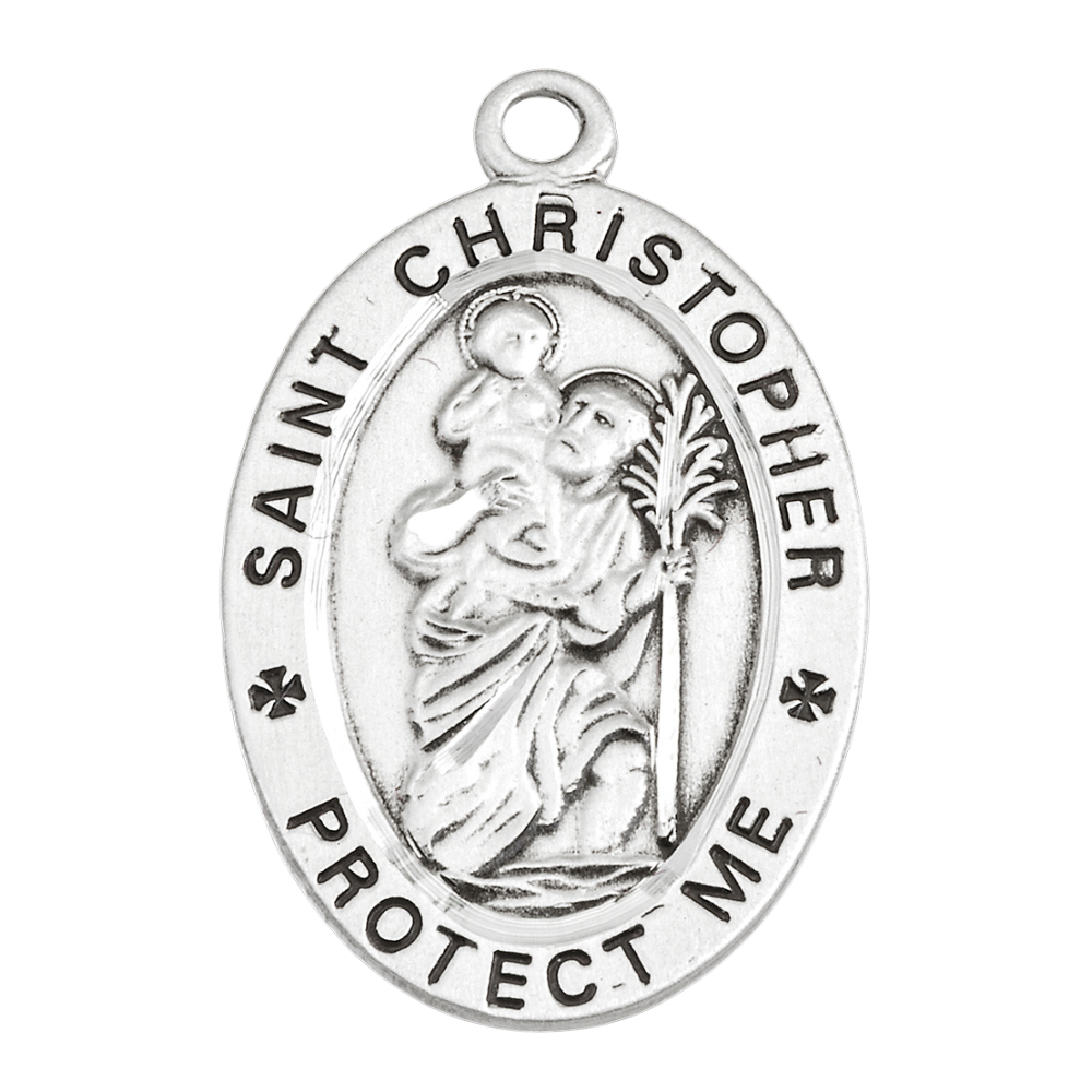 Saint Christopher Sterling Silver Lacrosse Athlete Medal Necklace — 24" Chain
