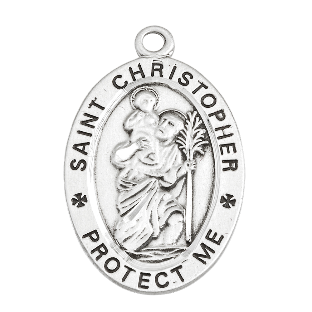 Saint Christopher Sterling Silver Weightlifting Medal — 24" Chain, USA Made