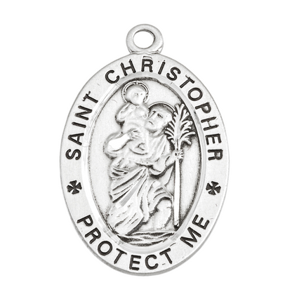 Saint Christopher Sterling Silver Weightlifting Medal — 24" Chain, USA Made