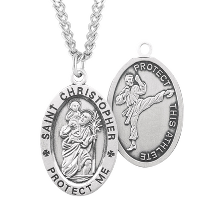 Saint Christopher Oval Sterling Silver Martial Arts Athlete Medal, Catholic Gift, Made in USA