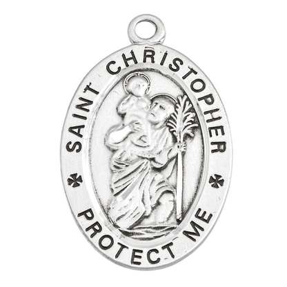 Saint Christopher Martial Arts Medal Sterling Silver Pendant — 24 Inch Chain