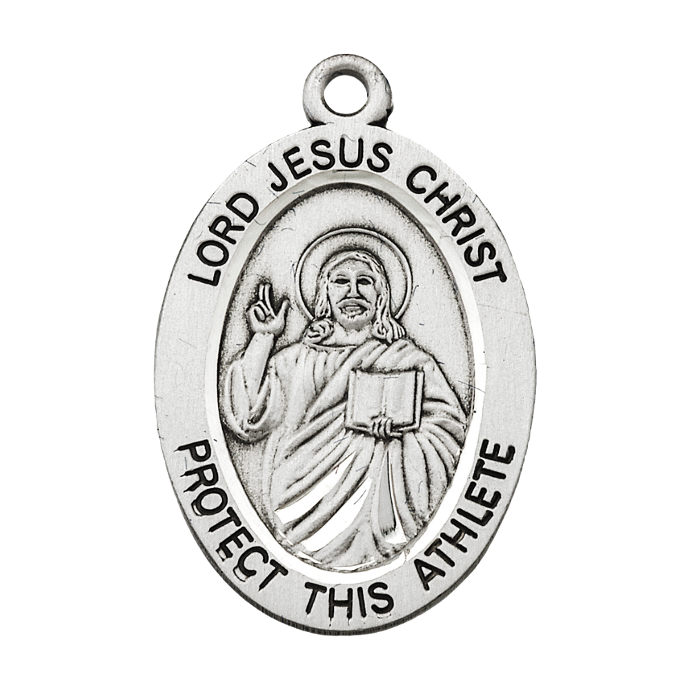 Lord Jesus Christ Sterling Silver Football Athlete Medal — 24 Inch Chain