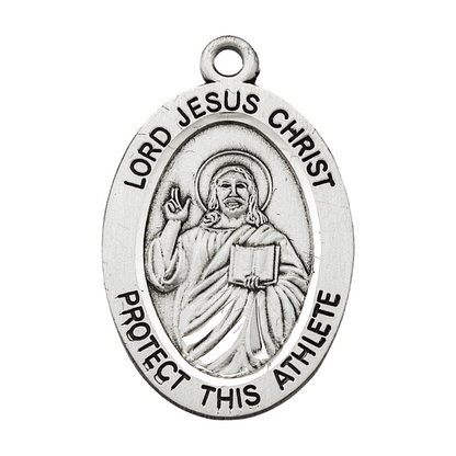 Lord Jesus Christ Sterling Silver Football Athlete Medal — 24 Inch Chain