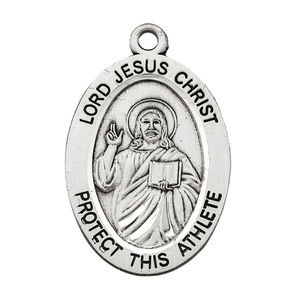Lord Jesus Christ Wrestling Medal Sterling Silver Pendant — 24" Chain