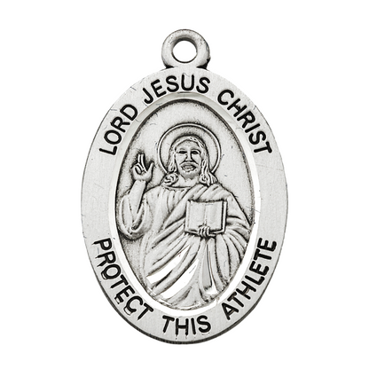 Lord Jesus Christ Wrestling Medal Sterling Silver Pendant — 24" Chain