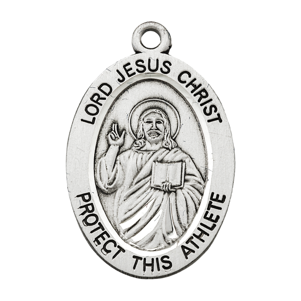 Jesus Christ Sterling Silver Weightlifting Medal Necklace — 24 Inch Chain