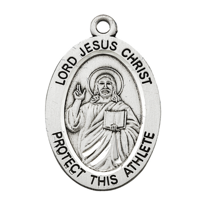 Jesus Christ Sterling Silver Weightlifting Medal Necklace — 24 Inch Chain