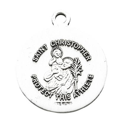 Saint Christopher Sterling Silver Baseball Medal Necklace — 24" Chain