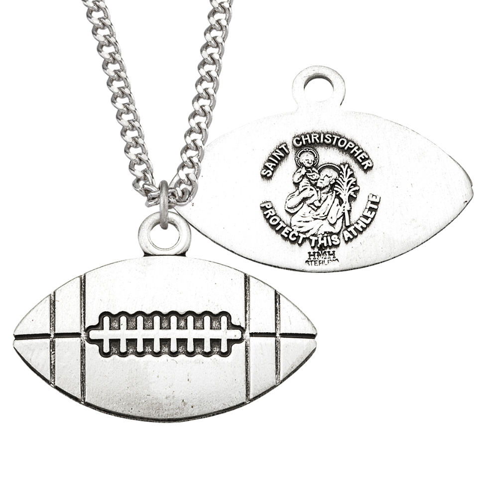 Saint Christopher Sterling Silver Football Athlete Medal, Catholic Gift, Made in USA