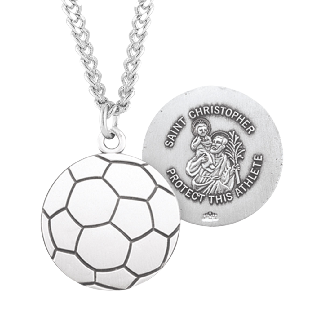 Saint Christopher Sterling Silver Soccer Athlete Medal, Catholic Gift, Made in USA