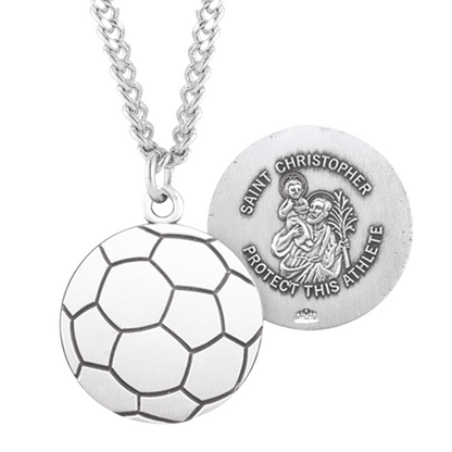 Saint Christopher Sterling Silver Soccer Athlete Medal, Catholic Gift, Made in USA