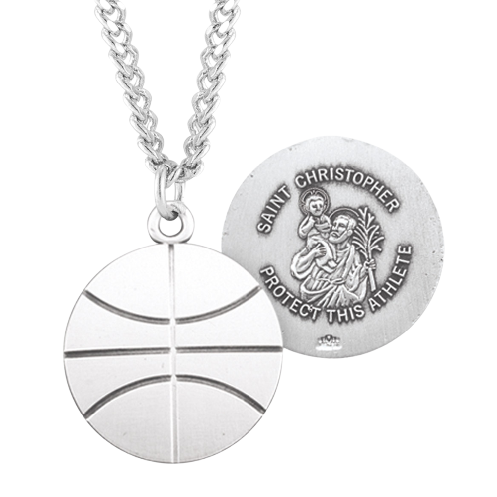 Saint Christopher Sterling Silver Basketball Athlete Medal, Catholic Gift, Made in USA