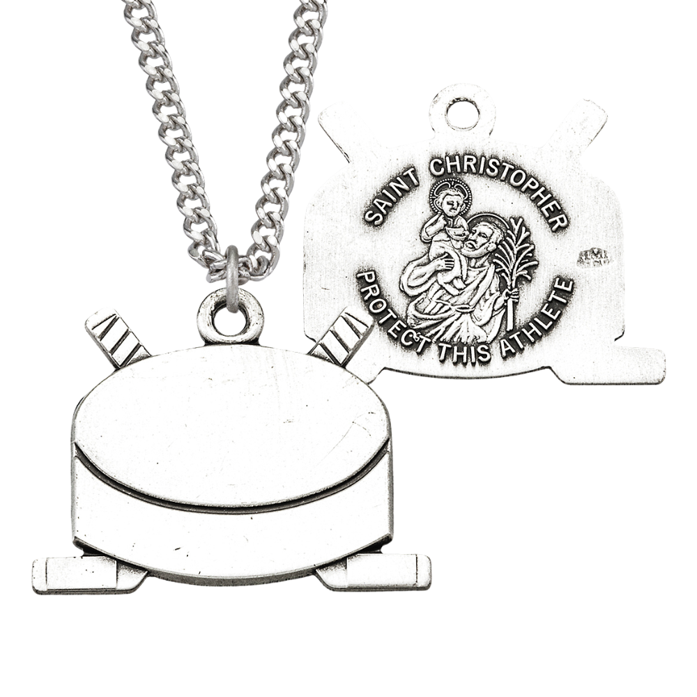 Saint Christopher Sterling Silver Hockey Athlete Medal, Catholic Gift, Made in USA