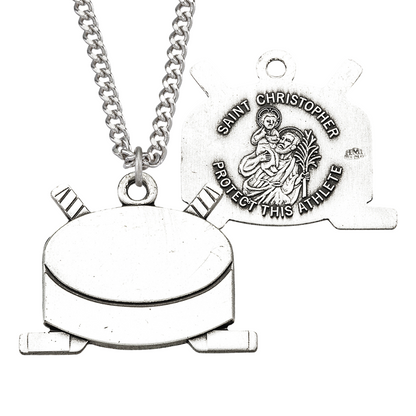 Saint Christopher Sterling Silver Hockey Athlete Medal, Catholic Gift, Made in USA
