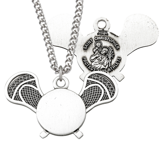 Saint Christopher Sterling Silver Lacrosse Athlete Medal, Catholic Gift, Made in USA
