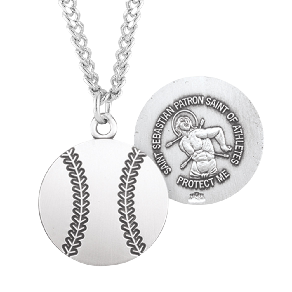 Saint Sebastian Sterling Silver Baseball Athlete Medal, Catholic Gift, Made in USA