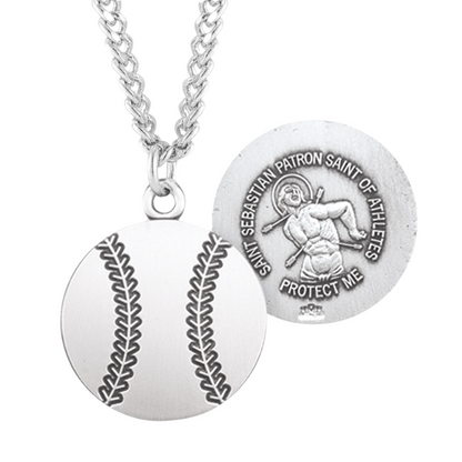 Saint Sebastian Sterling Silver Baseball Athlete Medal, Catholic Gift, Made in USA
