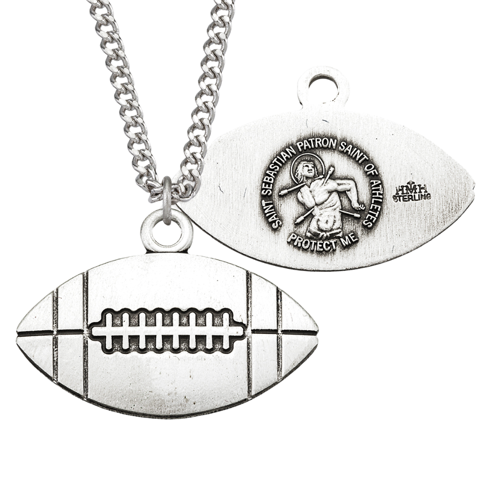 Saint Sebastian Sterling Silver Football Athlete Medal, Catholic Gift, Made in USA
