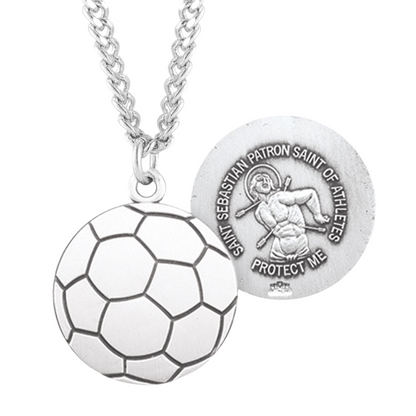 Saint Sebastian Sterling Silver Soccer Athlete Medal, Catholic Gift, Made in USA