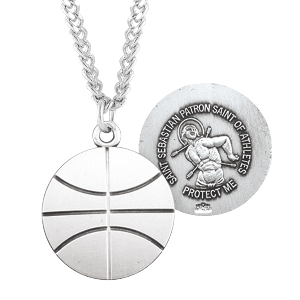 Saint Sebastian Sterling Silver Basketball Athlete Medal, Catholic Gift, Made in USA