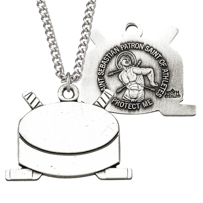 Saint Sebastian Sterling Silver Hockey Athlete Medal, Catholic Gift, Made in USA