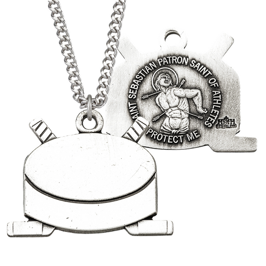 Saint Sebastian Sterling Silver Hockey Athlete Medal, Catholic Gift, Made in USA