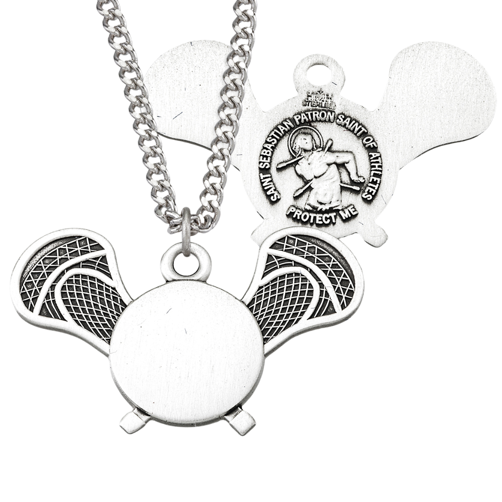 Saint Sebastian Sterling Silver Lacrosse Athlete Medal, Catholic Gift, Made in USA