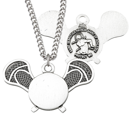 Saint Sebastian Sterling Silver Lacrosse Athlete Medal, Catholic Gift, Made in USA