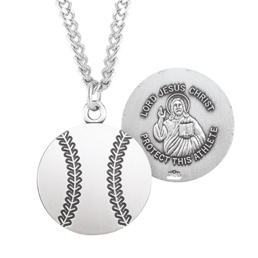 Lord Jesus Christ Sterling Silver Baseball Athlete Medal, Catholic Gift, Made in USA