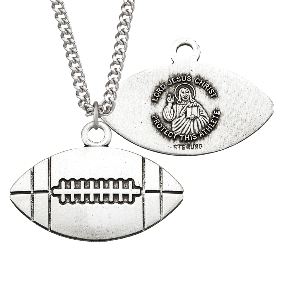 Lord Jesus Christ Sterling Silver Football Athlete Medal, Catholic Gift, Made in USA