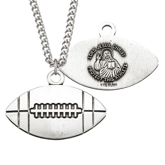 Lord Jesus Christ Sterling Silver Football Athlete Medal, Catholic Gift, Made in USA