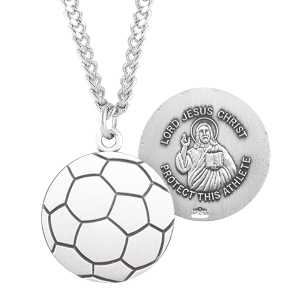 Lord Jesus Christ Sterling Silver Soccer Athlete Medal, Catholic Gift, Made in USA