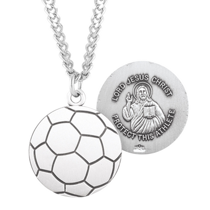 Lord Jesus Christ Sterling Silver Soccer Athlete Medal, Catholic Gift, Made in USA