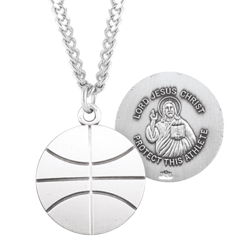 Lord Jesus Christ Sterling Silver Basketball Athlete Medal, Catholic Gift, Made in USA