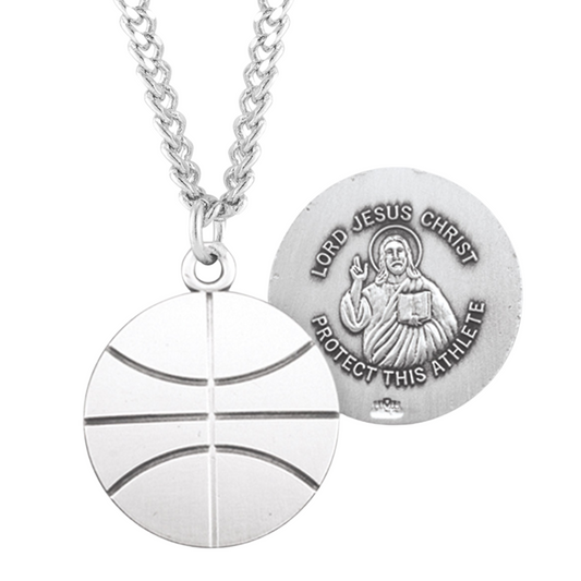 Lord Jesus Christ Sterling Silver Basketball Athlete Medal, Catholic Gift, Made in USA