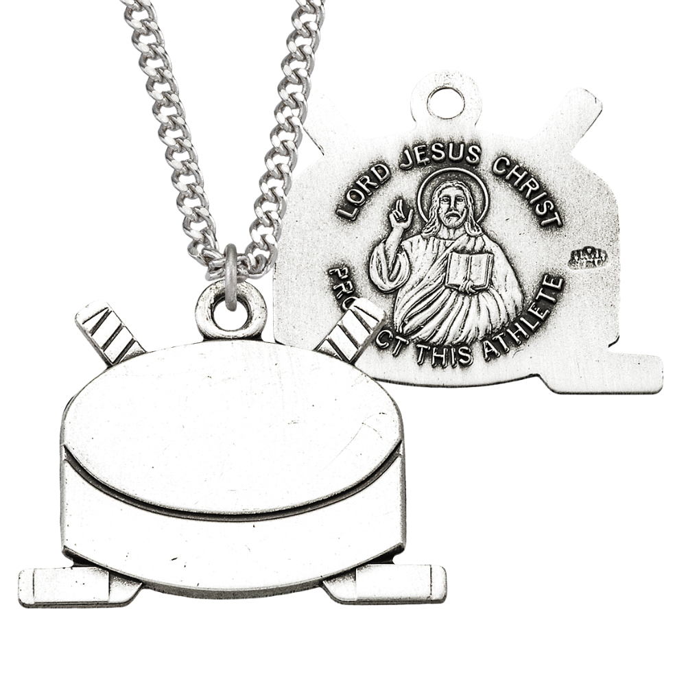 Lord Jesus Christ Sterling Silver Hockey Athlete Medal, Catholic Gift, Made in USA