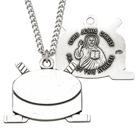 Lord Jesus Christ Sterling Silver Hockey Athlete Medal, Catholic Gift, Made in USA
