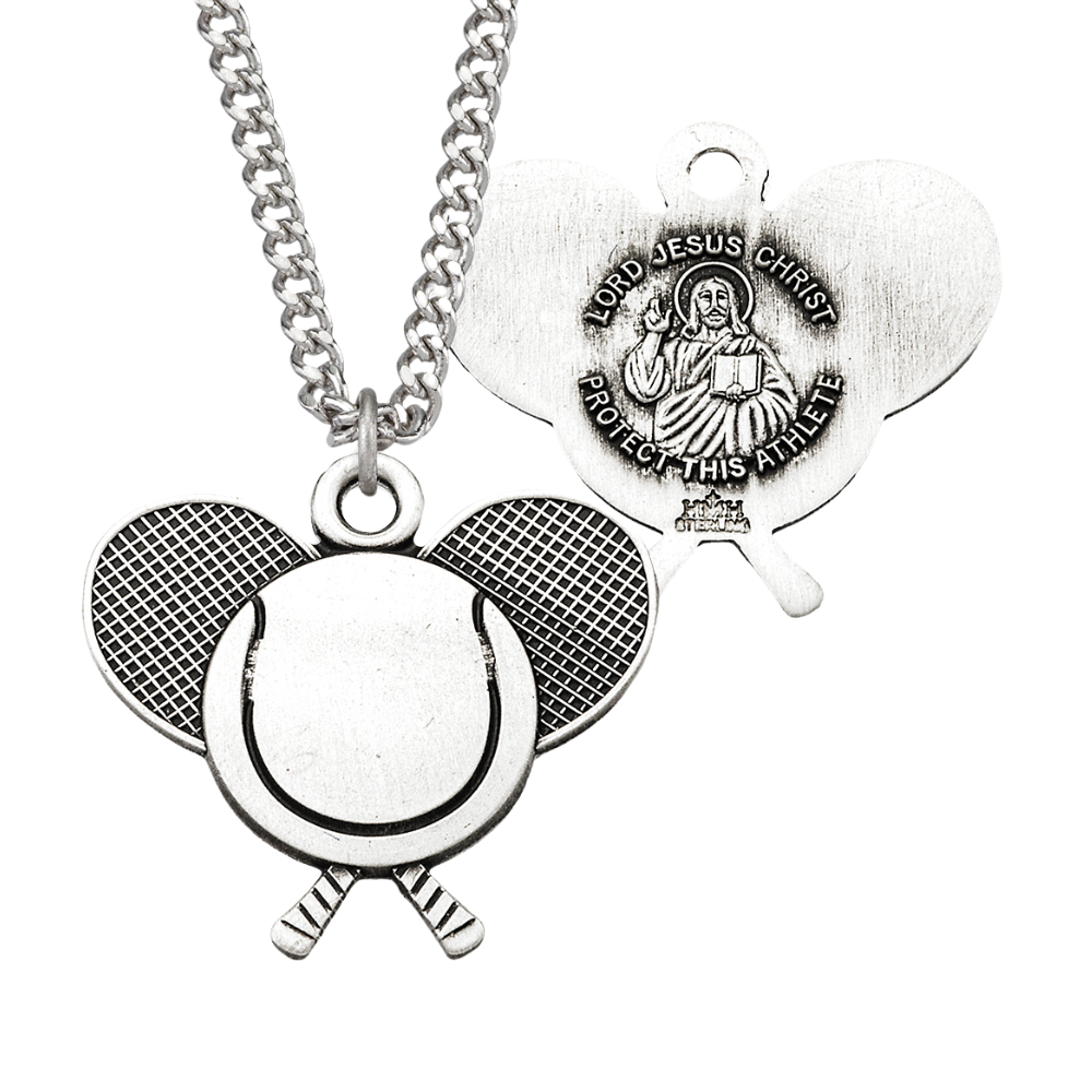 Lord Jesus Christ Sterling Silver Tennis Athlete Medal, Catholic Gift, Made in USA