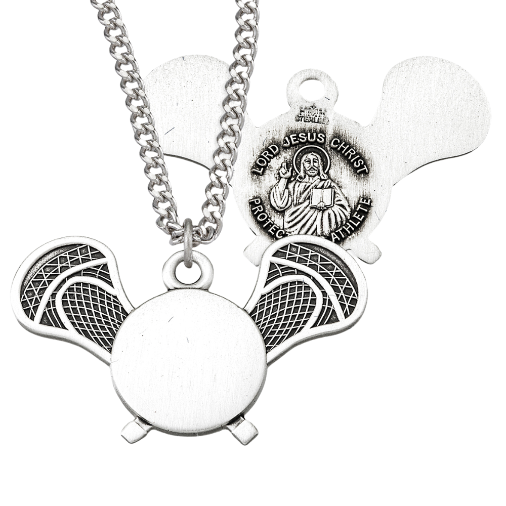 Lord Jesus Christ Sterling Silver Lacrosse Athlete Medal, Catholic Gift, Made in USA